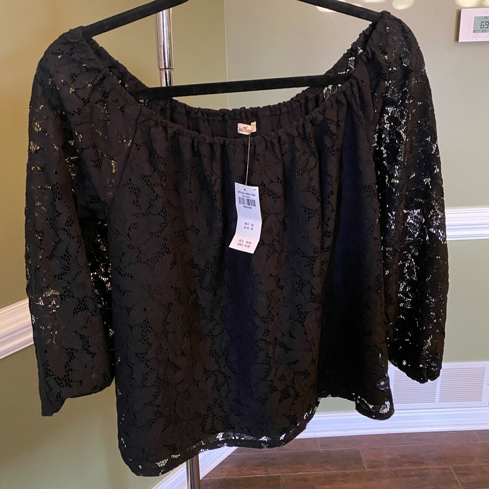 Black lace off the shoulder top